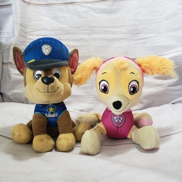 Paw Patrol Chase Police Dog Skye Pilot Dog 7" Plush Stuffed Animal Blue Pink - Picture 1 of 13